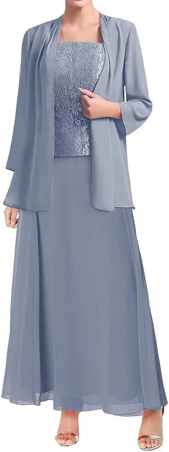 2 Piece Mother of Bride Dresses with Jacket Long Sleeve Mother of The Groom Dress for Wedding Guest Gowns