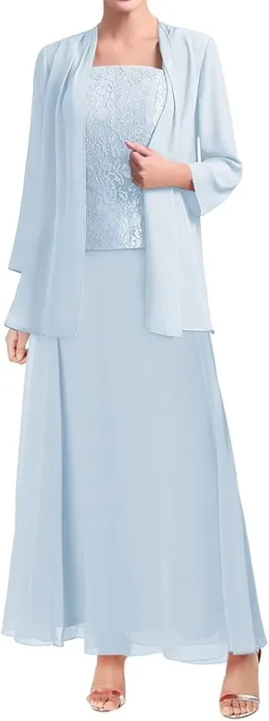 2 Piece Mother of Bride Dresses with Jacket Long Sleeve Mother of The Groom Dress for Wedding Guest Gowns