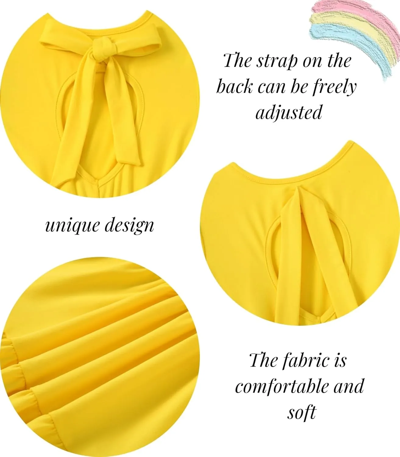 3-7 Years Girls Summer Dresses Tie Back Short Sleeve Ruffle Tiered Twirly Casual Midi Sundress