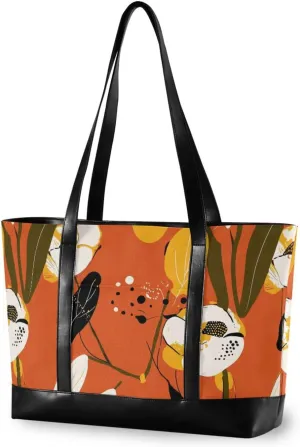 Abstract Art Illustrations Flowers Orange fashion work totes for women with zipper tote bag with zipper for mom with tablet bolso para laptop