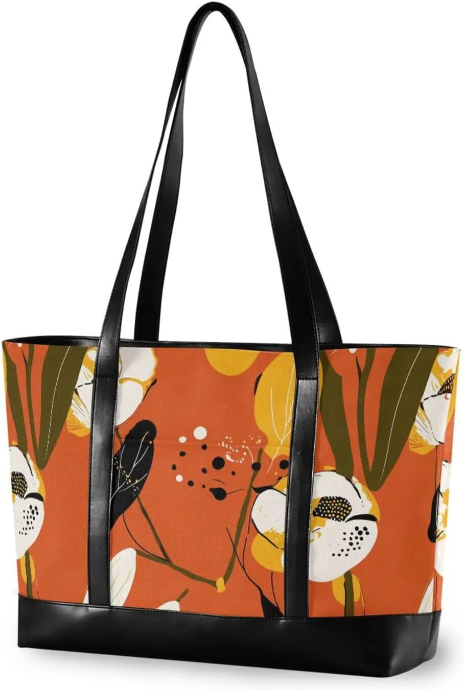 Abstract Art Illustrations Flowers Orange fashion work totes for women with zipper tote bag with zipper for mom with tablet bolso para laptop