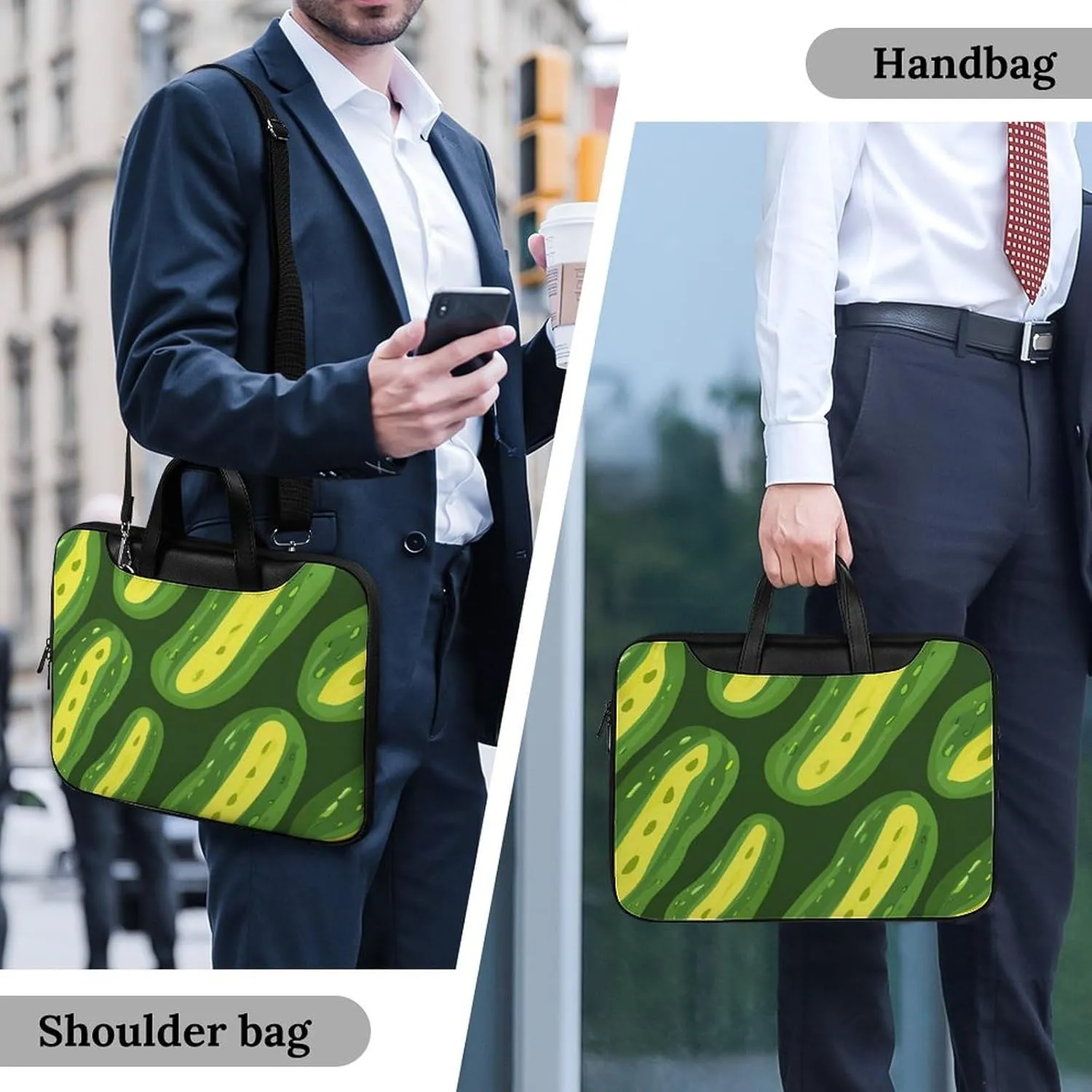 Abstract Cucumbers Pickles Leather Bag Laptop Case Slim Water Resistant Computer Bags with Handle Briefcase for Work