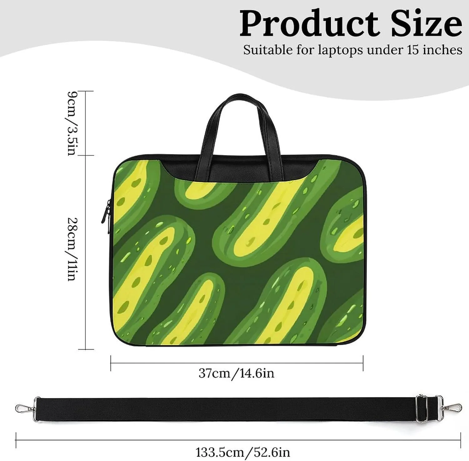 Abstract Cucumbers Pickles Leather Bag Laptop Case Slim Water Resistant Computer Bags with Handle Briefcase for Work