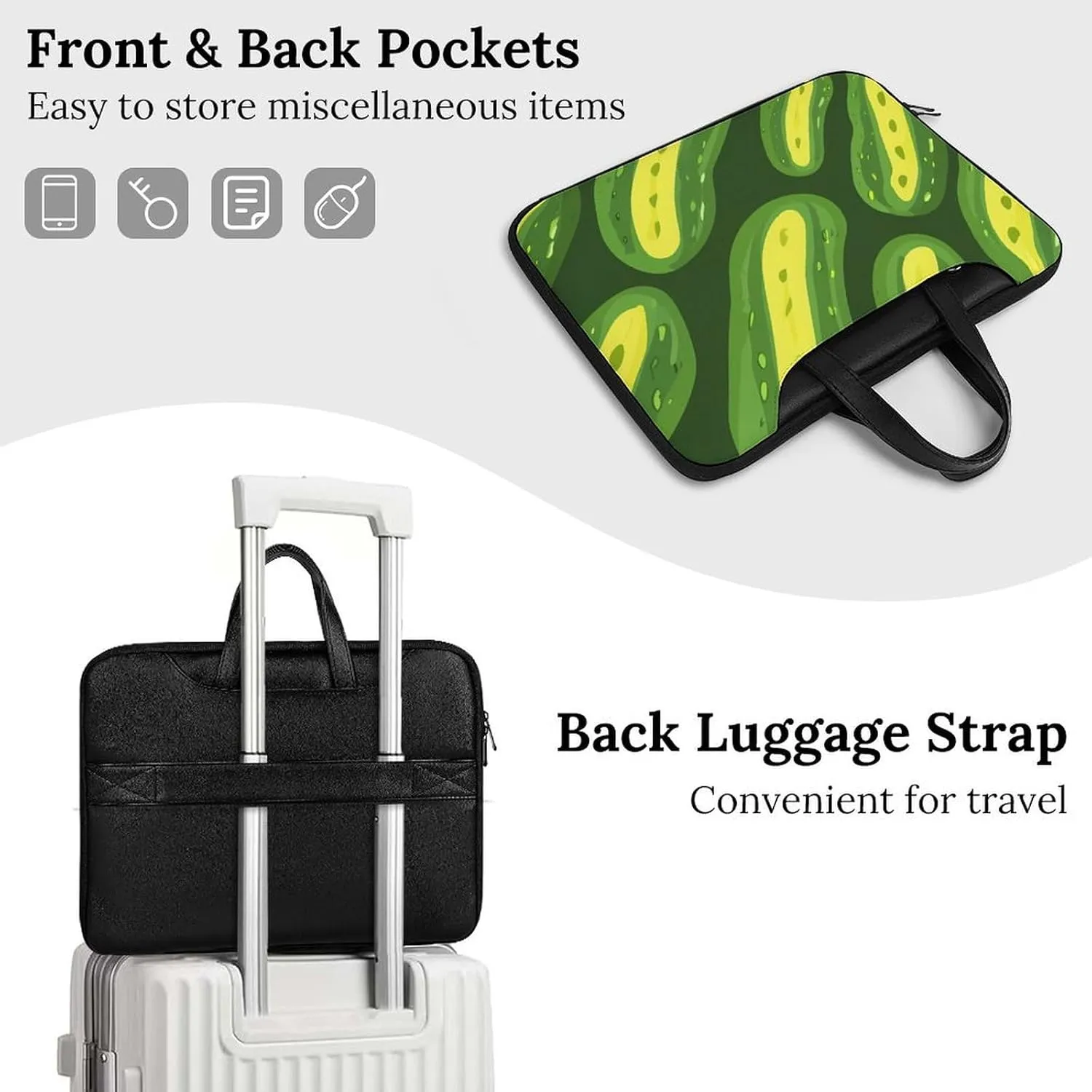 Abstract Cucumbers Pickles Leather Bag Laptop Case Slim Water Resistant Computer Bags with Handle Briefcase for Work