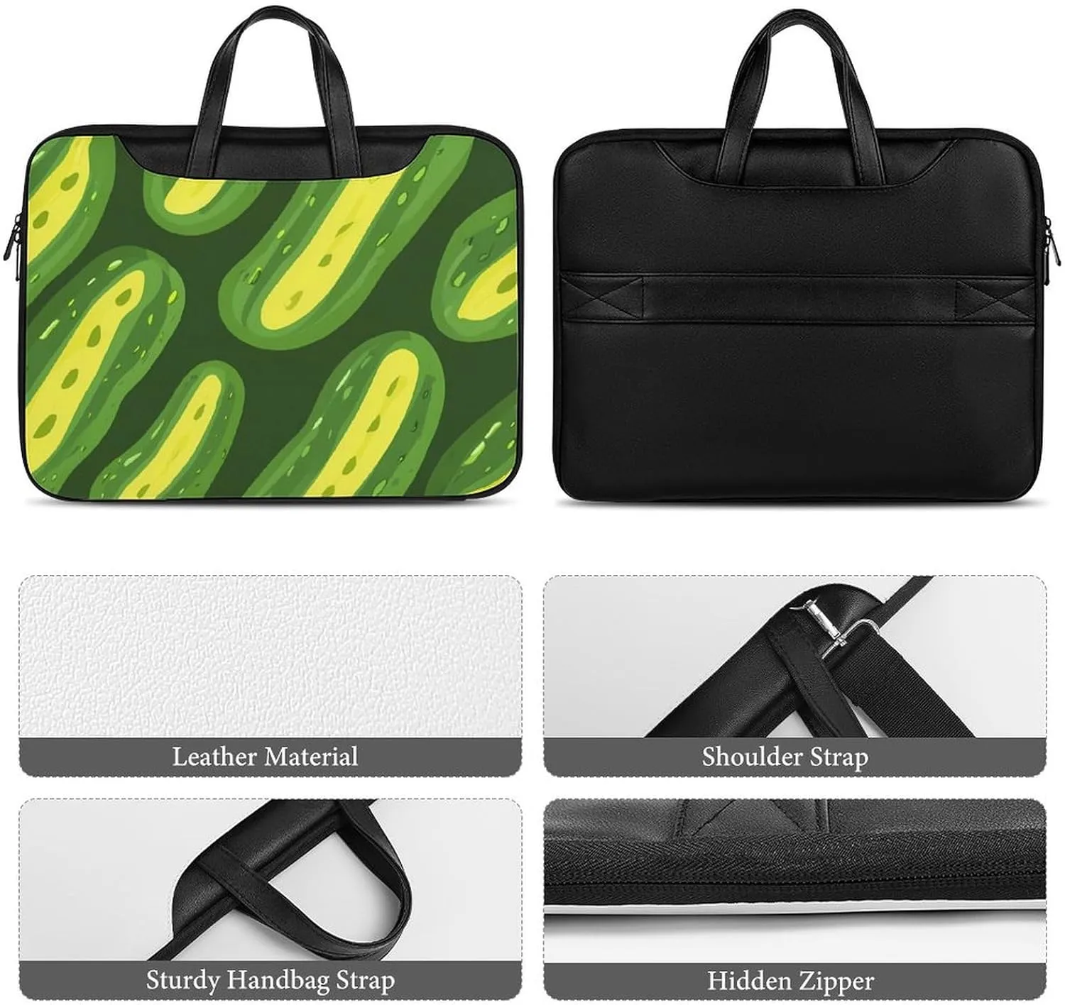 Abstract Cucumbers Pickles Leather Bag Laptop Case Slim Water Resistant Computer Bags with Handle Briefcase for Work
