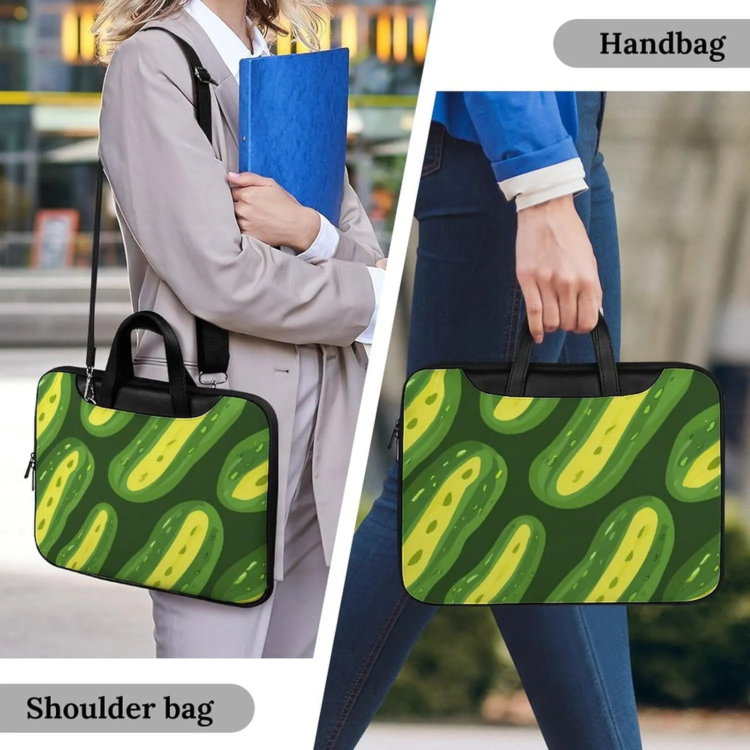 Abstract Cucumbers Pickles Leather Bag Laptop Case Slim Water Resistant Computer Bags with Handle Briefcase for Work