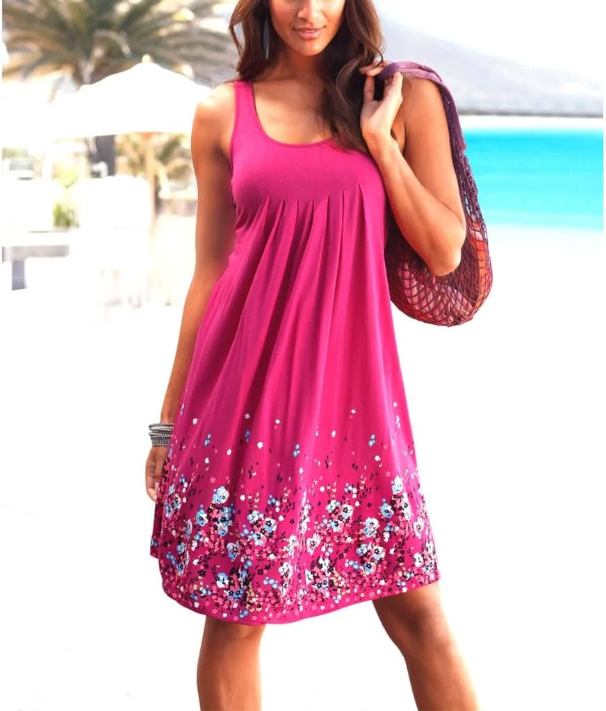 AELSON Womens Summer Casual Sleeveless Mini Printed Vest Dresses
