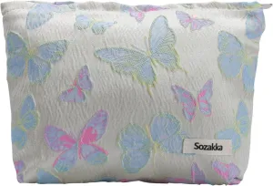 Aesthetic Simple Floral Makeup Pouch for Purse, Cute Clutch Fabric Flowers Small Cosmetic Pouch Bag for Women (Light Blue Butterfly)