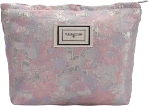 Aesthetic Simple Floral Makeup Pouch for Purse, Cute Clutch Fabric Flowers Small Cosmetic Pouch Bag for Women (Pink Rose)