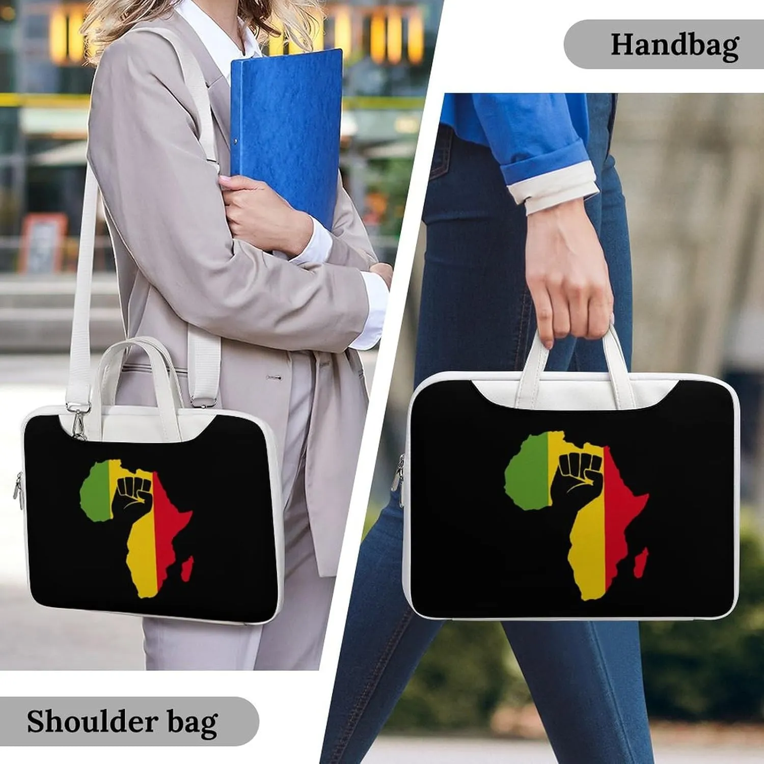 African Black Power Leather Bag Laptop Case Slim Water Resistant Computer Bags with Handle Briefcase for Work