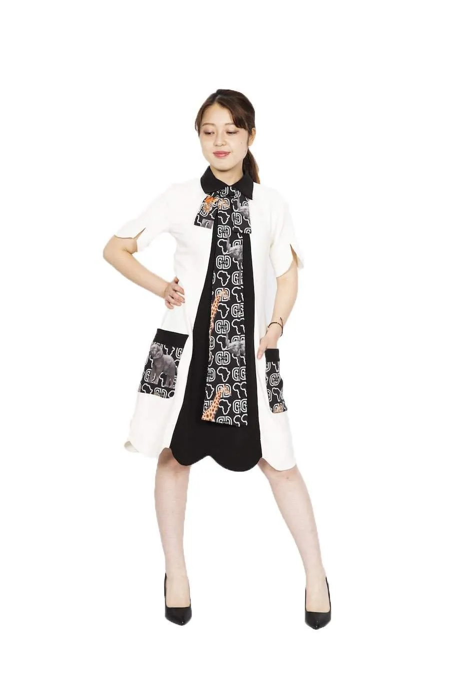 African Office Dress Black Animal print
