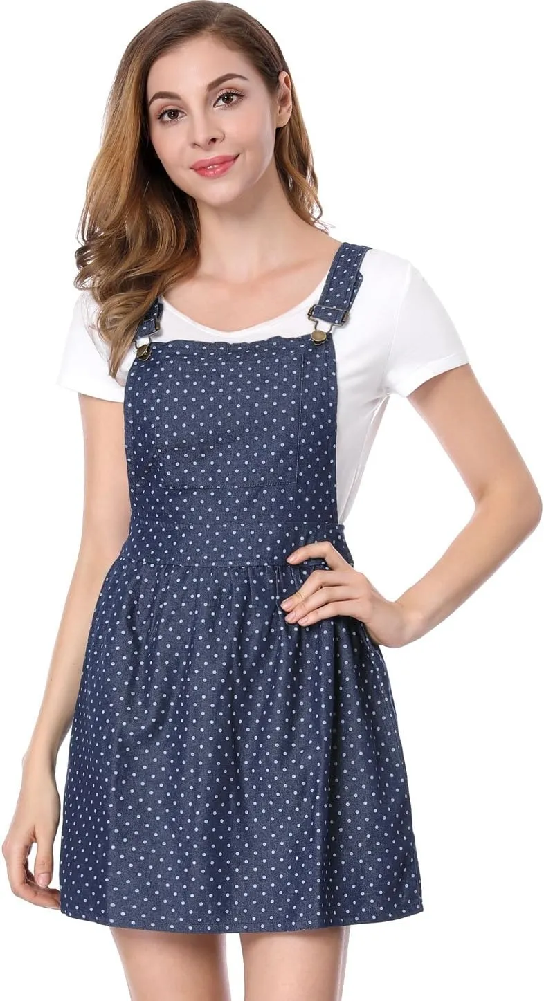 Allegra K Women's Casual Pinafore Dress Suspender Straps Pantern Chambray Mini Overall Dresses