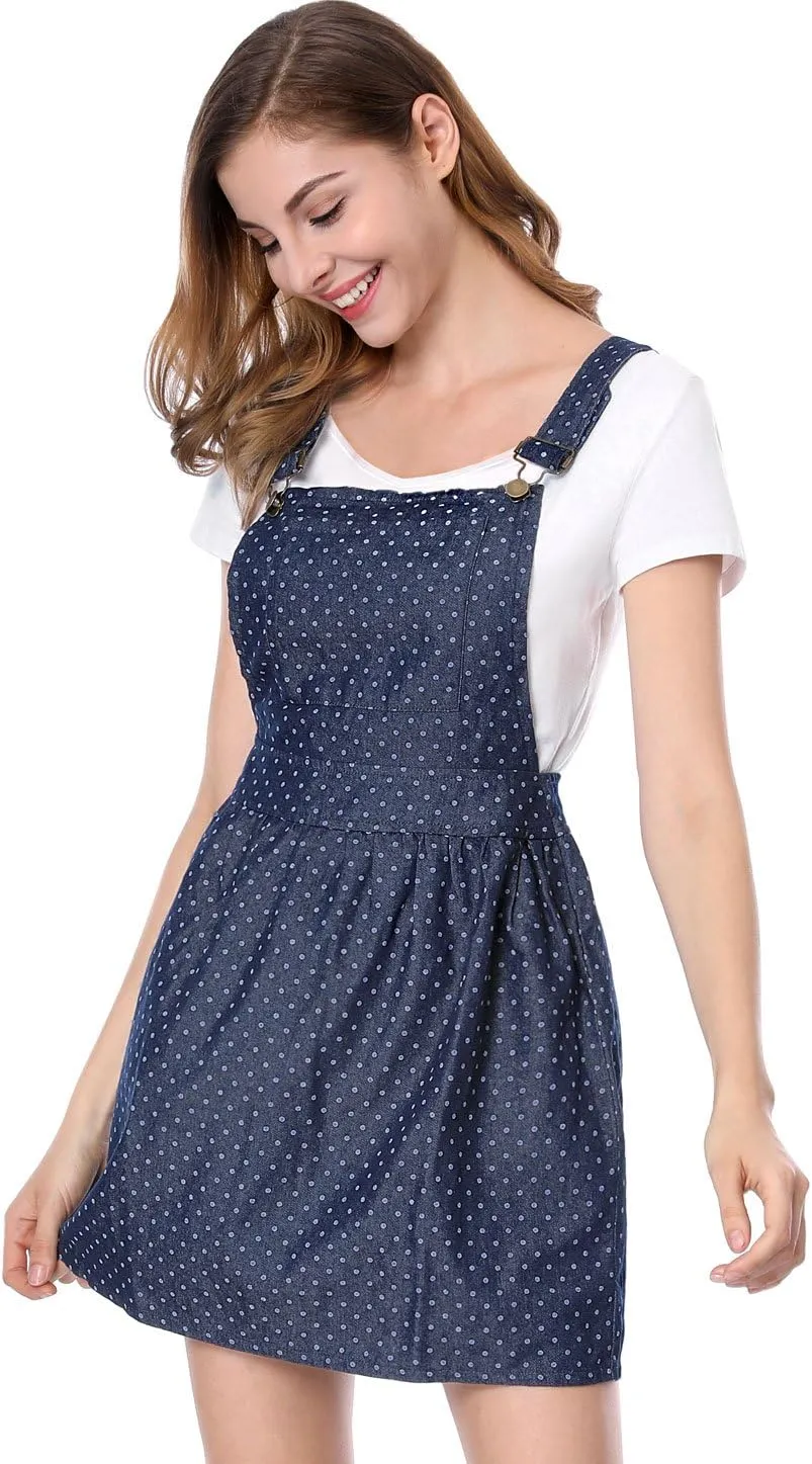 Allegra K Women's Casual Pinafore Dress Suspender Straps Pantern Chambray Mini Overall Dresses