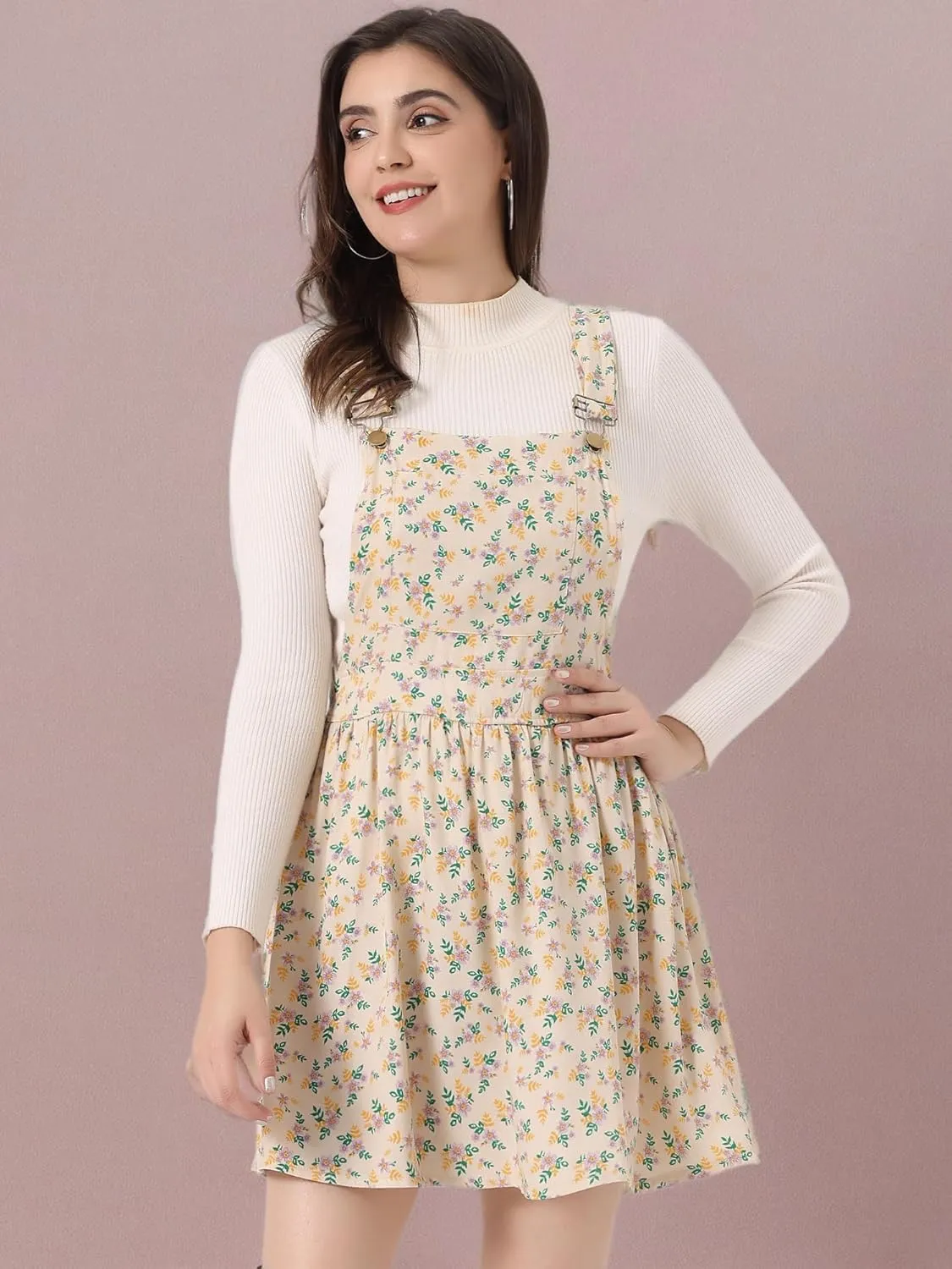 Allegra K Women's Casual Pinafore Dress Suspender Straps Pantern Chambray Mini Overall Dresses