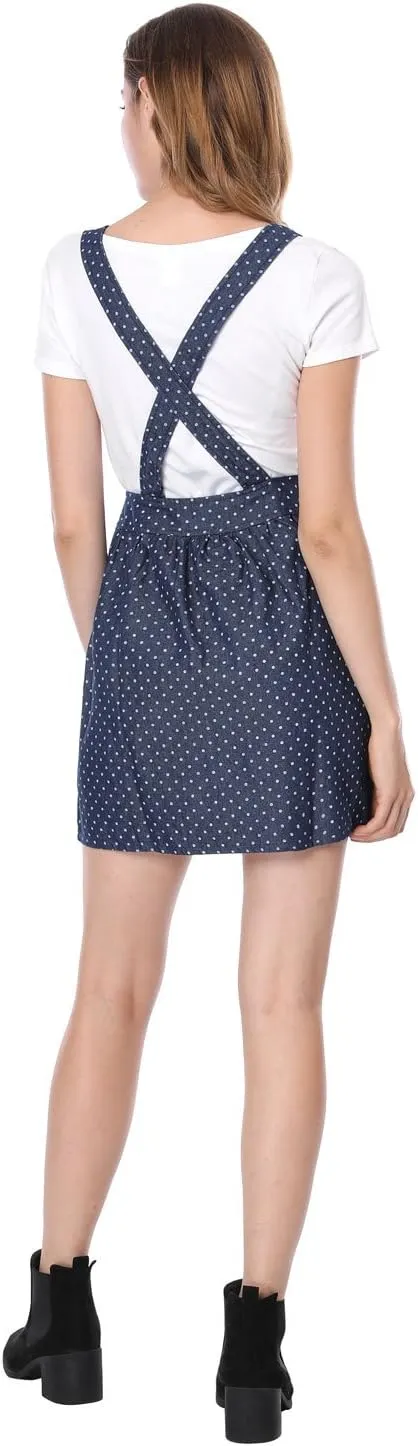 Allegra K Women's Casual Pinafore Dress Suspender Straps Pantern Chambray Mini Overall Dresses
