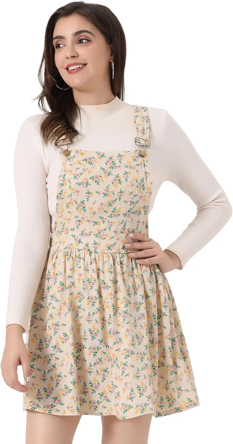 Allegra K Women's Casual Pinafore Dress Suspender Straps Pantern Chambray Mini Overall Dresses