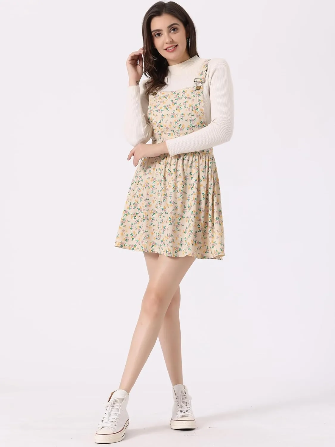 Allegra K Women's Casual Pinafore Dress Suspender Straps Pantern Chambray Mini Overall Dresses