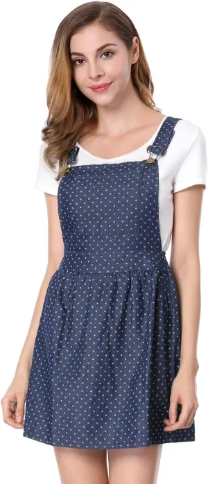 Allegra K Women's Casual Pinafore Dress Suspender Straps Pantern Chambray Mini Overall Dresses