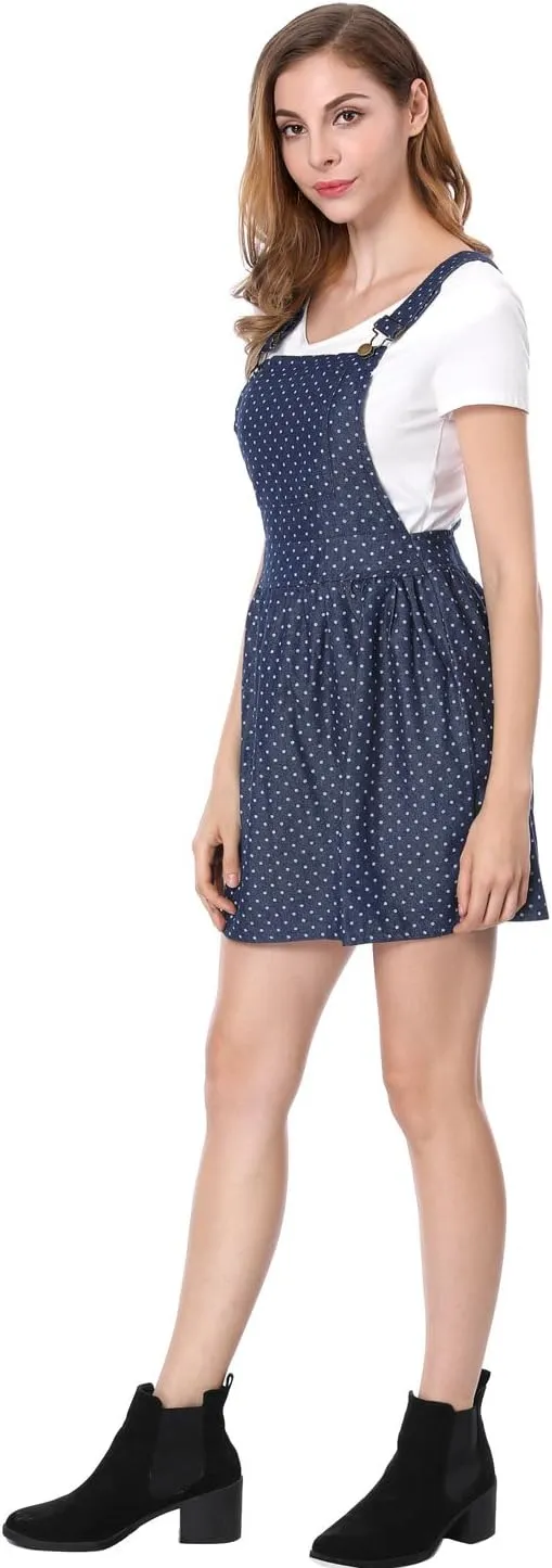 Allegra K Women's Casual Pinafore Dress Suspender Straps Pantern Chambray Mini Overall Dresses