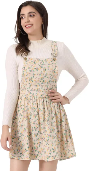 Allegra K Women's Casual Pinafore Dress Suspender Straps Pantern Chambray Mini Overall Dresses