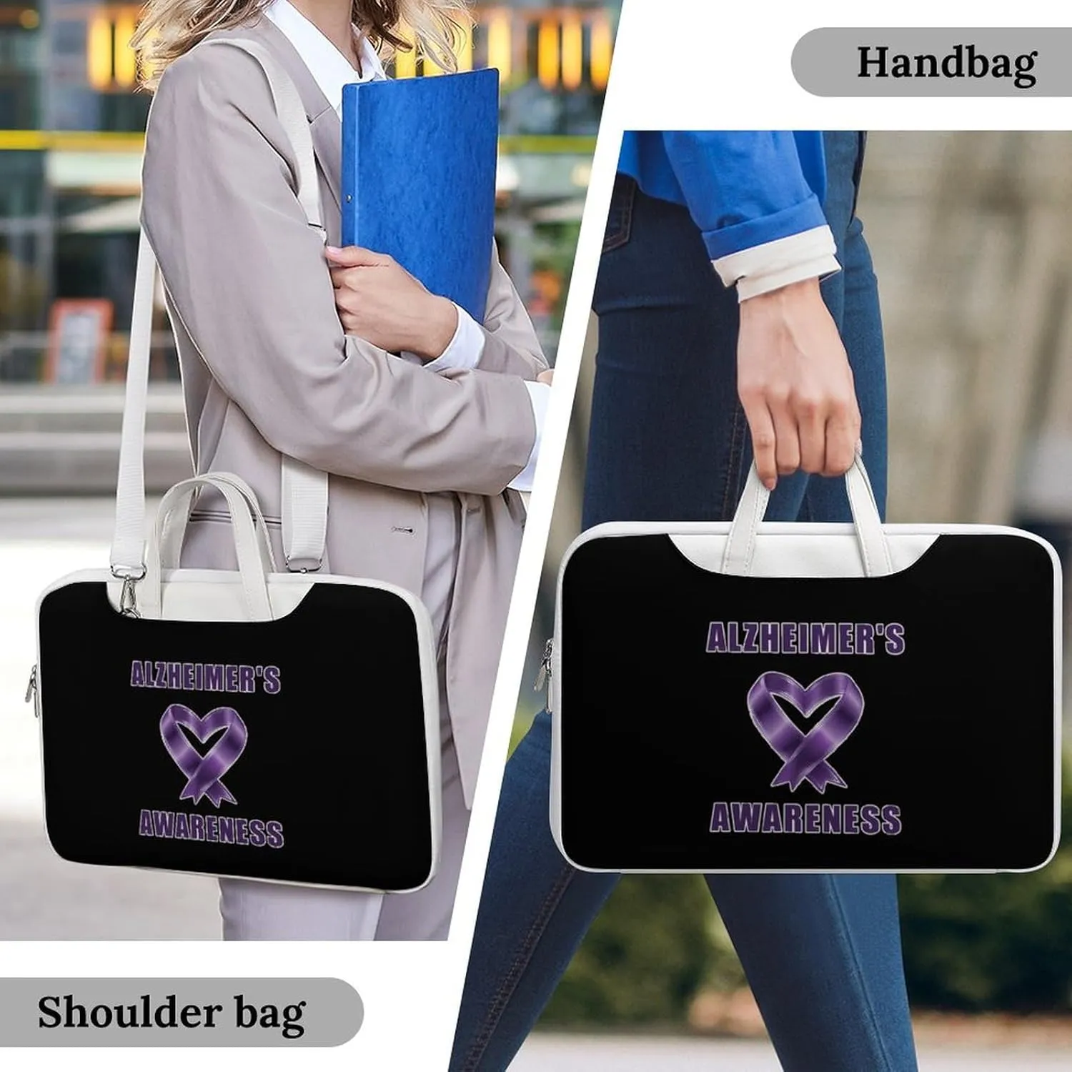 Alzheimer's Awareness Leather Bag Laptop Case Slim Water Resistant Computer Bags with Handle Briefcase for Work