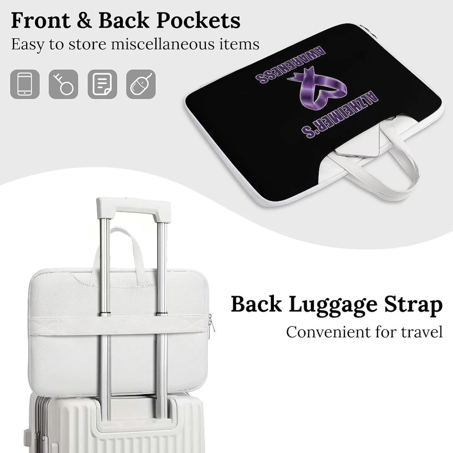 Alzheimer's Awareness Leather Bag Laptop Case Slim Water Resistant Computer Bags with Handle Briefcase for Work