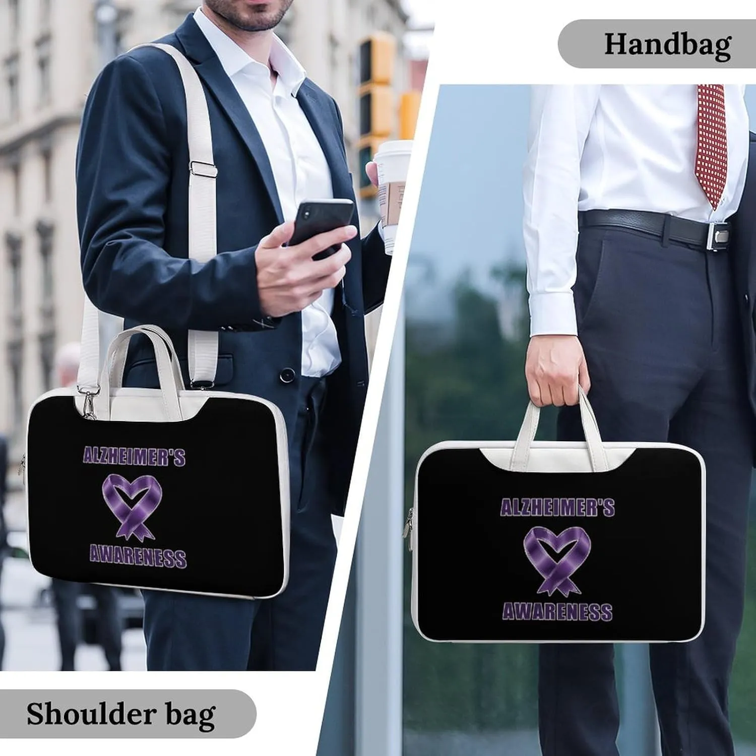 Alzheimer's Awareness Leather Bag Laptop Case Slim Water Resistant Computer Bags with Handle Briefcase for Work