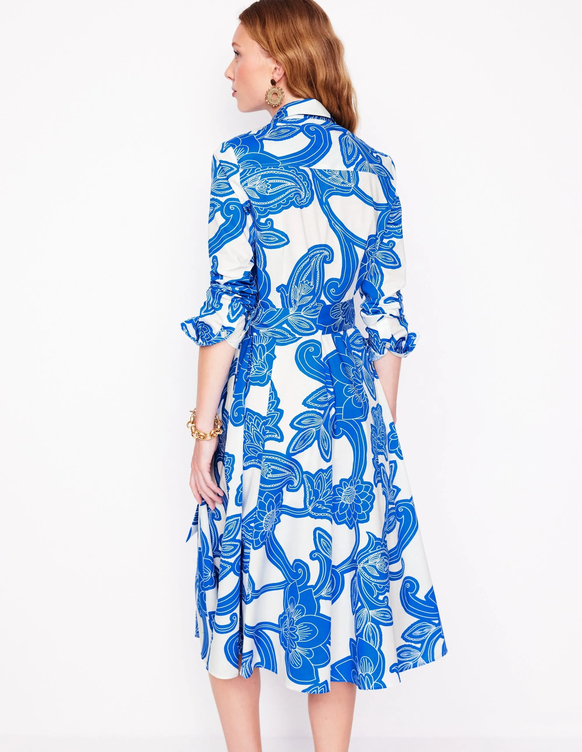 Amy Cotton Midi Shirt Dress-Cerulean Blue, Paisley Whirl