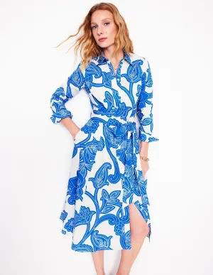 Amy Cotton Midi Shirt Dress-Cerulean Blue, Paisley Whirl