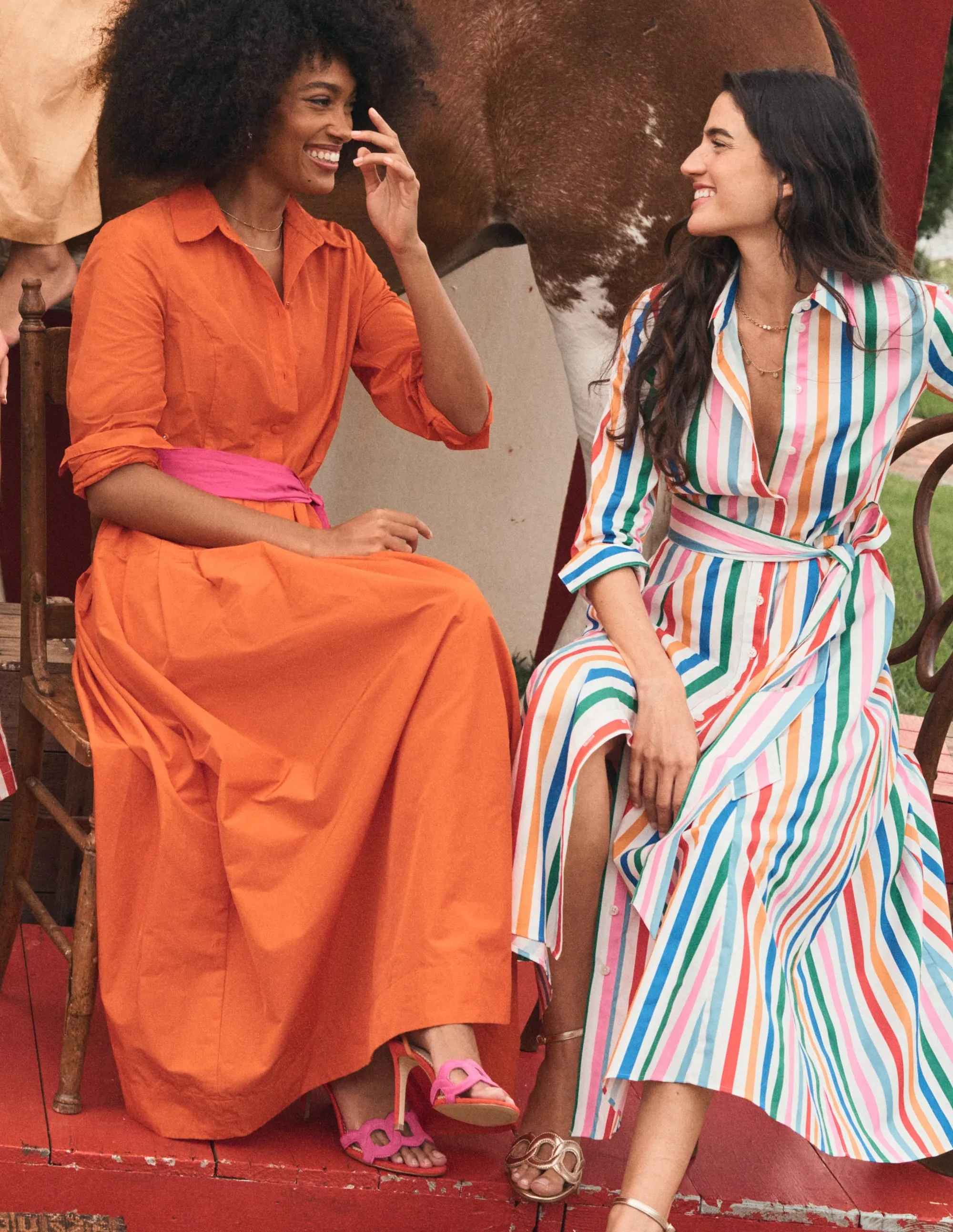 Amy Cotton Midi Shirt Dress-Mauve, Strawberry Tart Rainbow