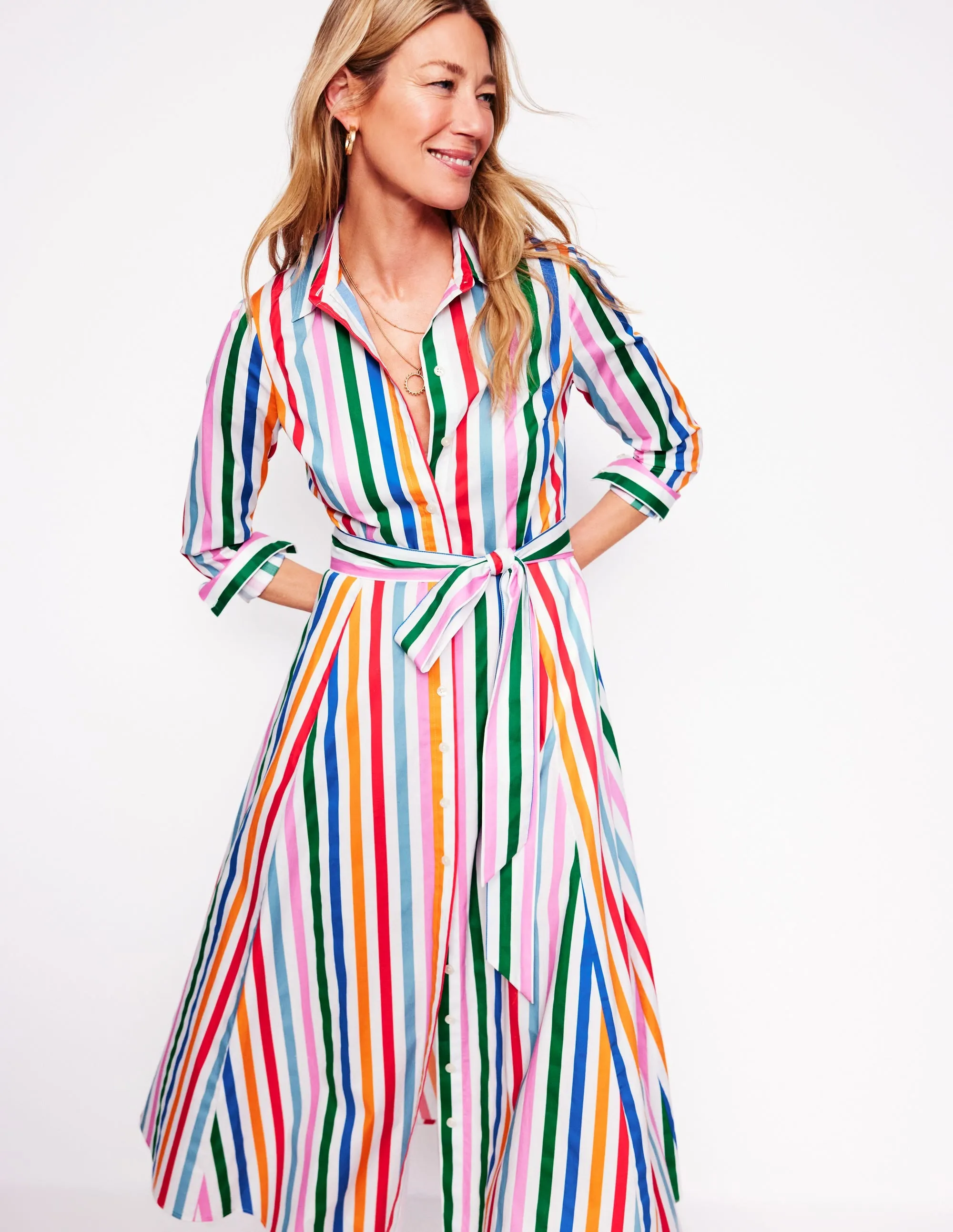 Amy Cotton Midi Shirt Dress-Mauve, Strawberry Tart Rainbow