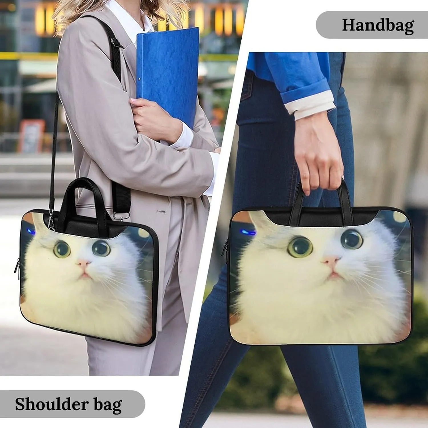 Animal Cat Leather Bag Laptop Case Slim Water Resistant Computer Bags with Handle Briefcase for Work