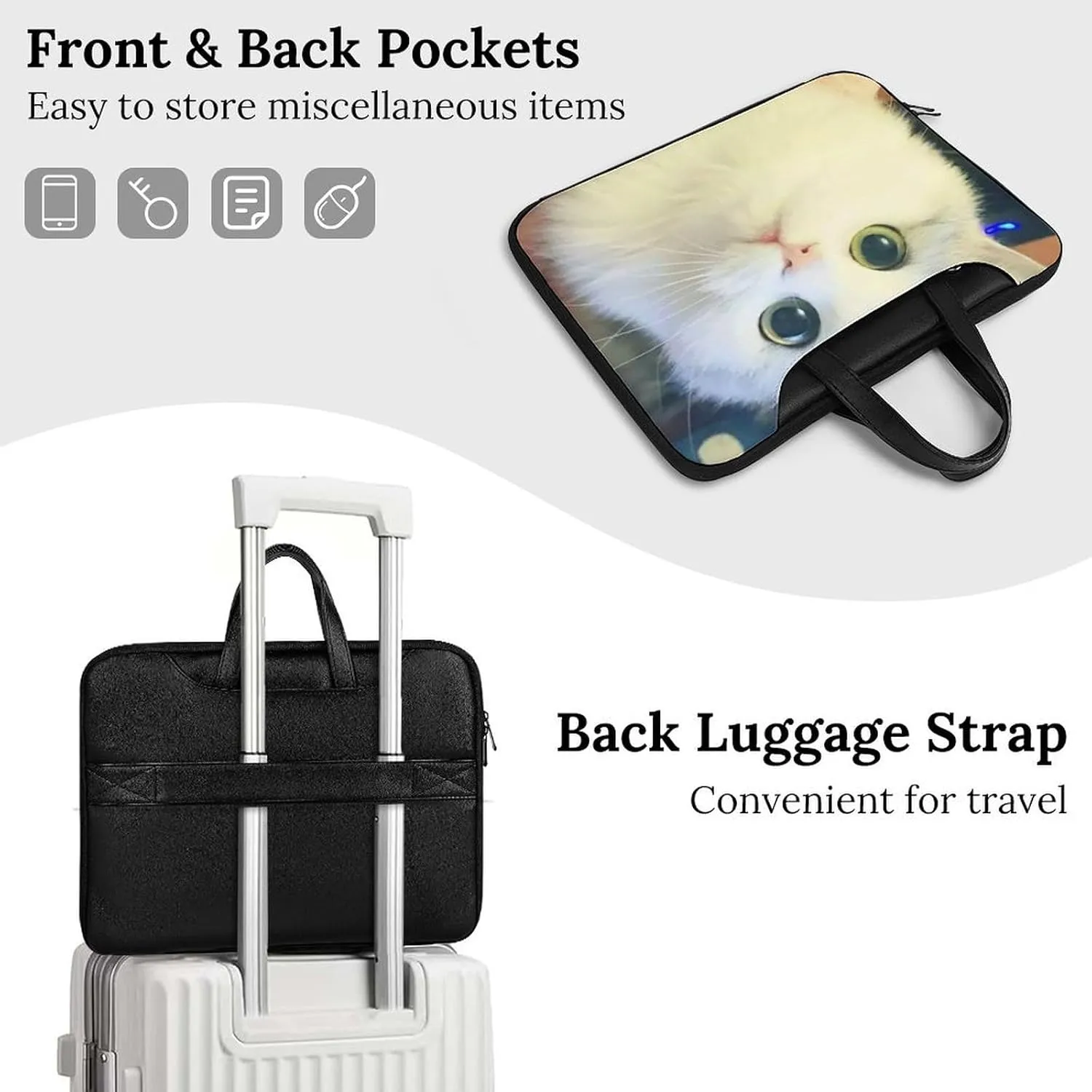Animal Cat Leather Bag Laptop Case Slim Water Resistant Computer Bags with Handle Briefcase for Work