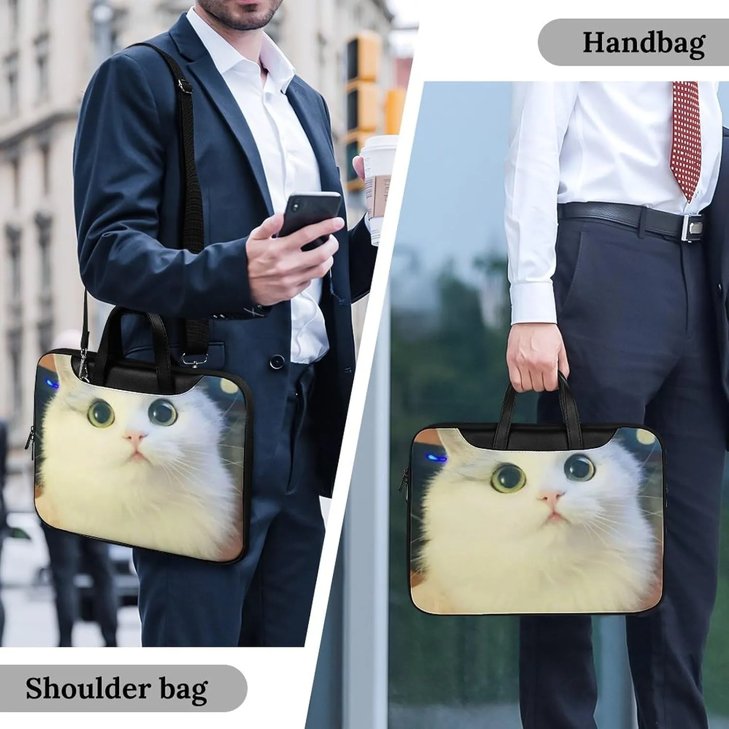 Animal Cat Leather Bag Laptop Case Slim Water Resistant Computer Bags with Handle Briefcase for Work