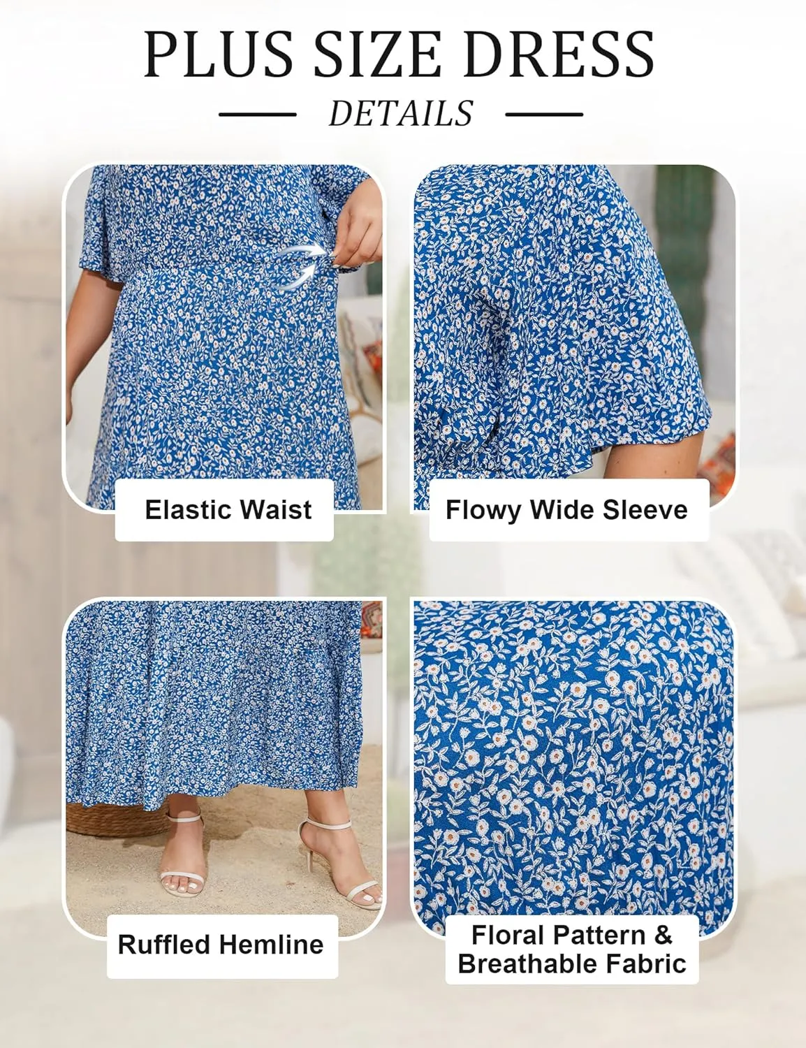 ANOTHER CHOICE Plus Size Dress for Women Floral Short Sleeve Maxi Dress Casual Modest Boho Floral Dresses