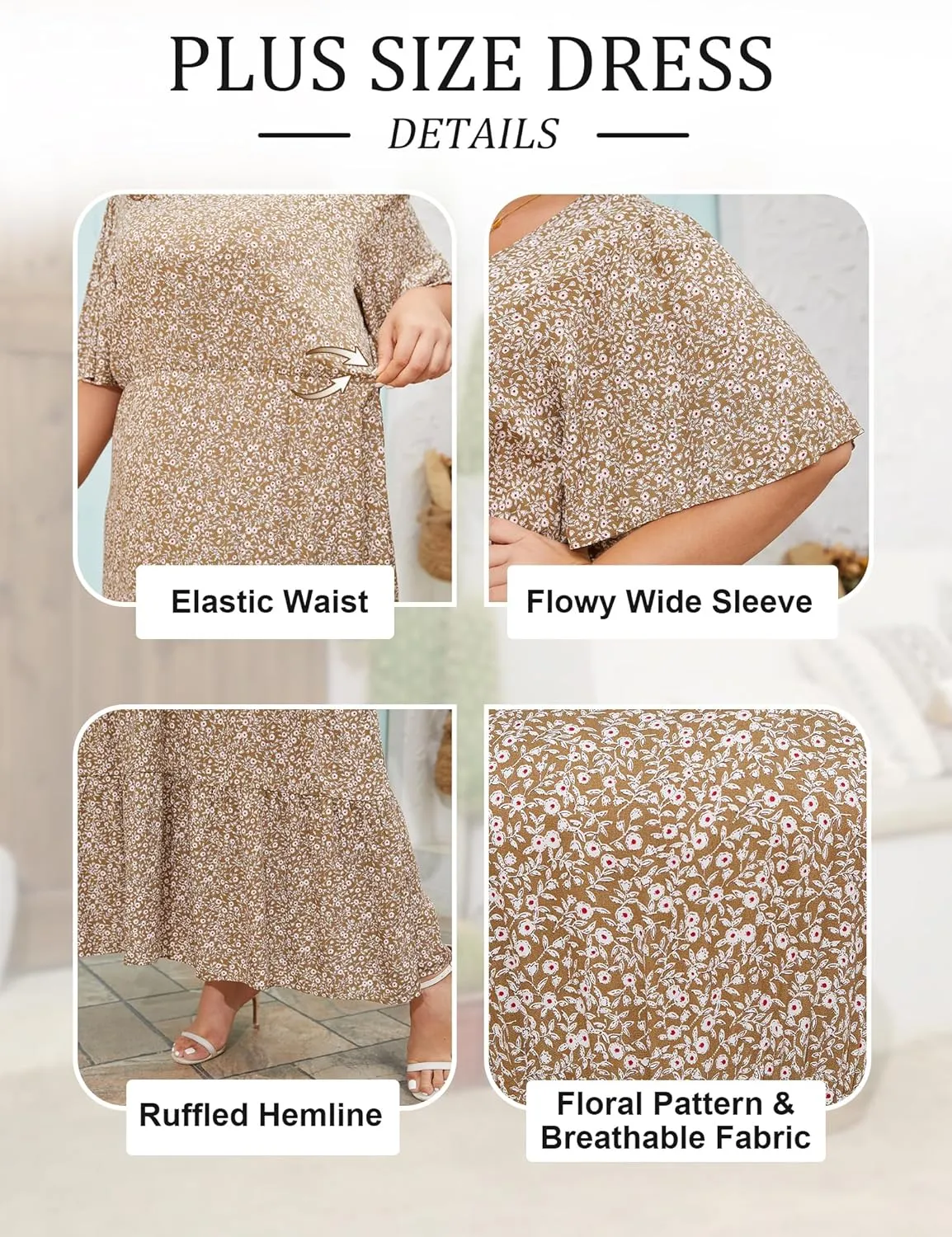 ANOTHER CHOICE Plus Size Dress for Women Floral Short Sleeve Maxi Dress Casual Modest Boho Floral Dresses