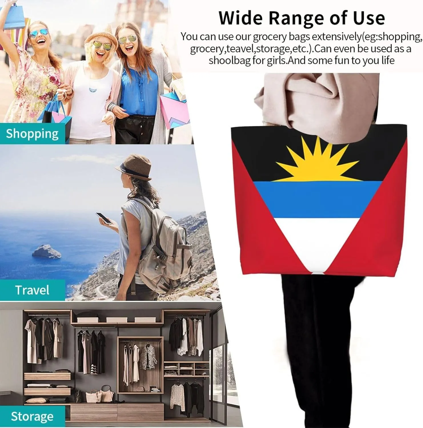 Antigua Barbuda Flag Women's Tote Bag Large Capacity Single Shoulder Bags Handbag for Shopping Work