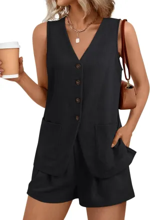 AUTOMET Summer Sets for Women Two Piece Vacation Outfits Short Set Button Down Business Casual Dressy 2 Piece Clothes 2025