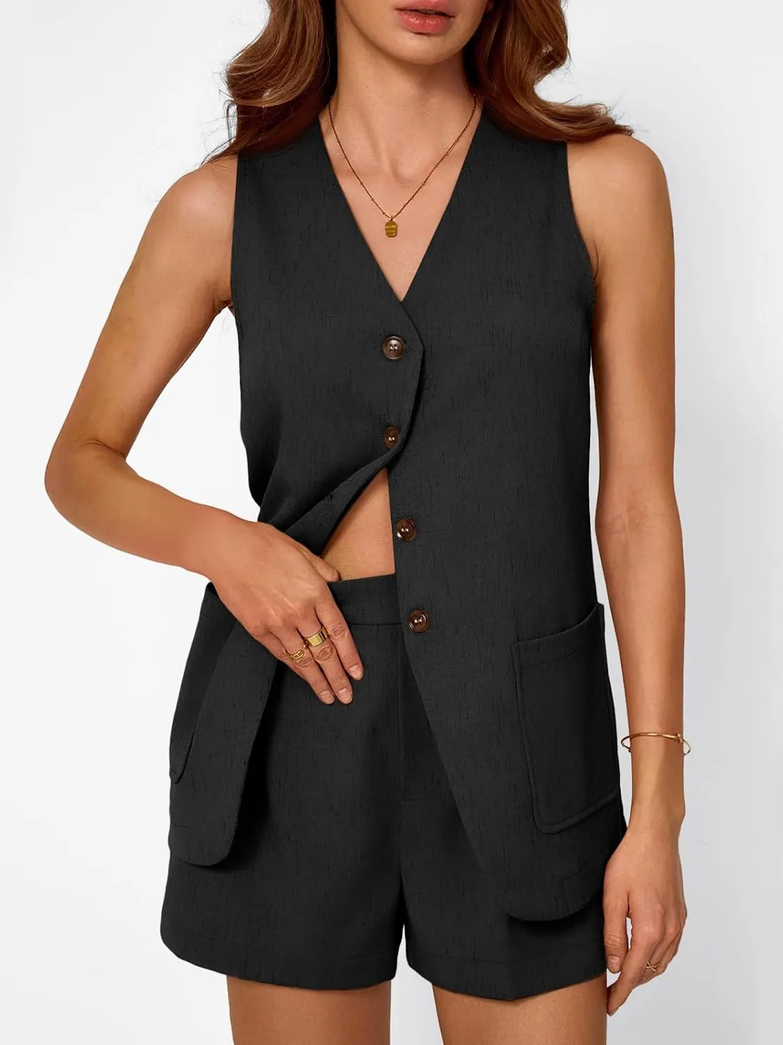 AUTOMET Summer Sets for Women Two Piece Vacation Outfits Short Set Button Down Business Casual Dressy 2 Piece Clothes 2025