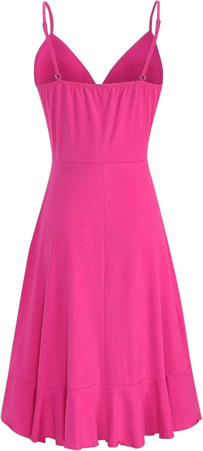BAXLIMEK Party Dresses for Women,2025 Spring Summer Elegant V Neck Spaghetti Strap Sundress Flowy Ruched Ruffle Mini Dress