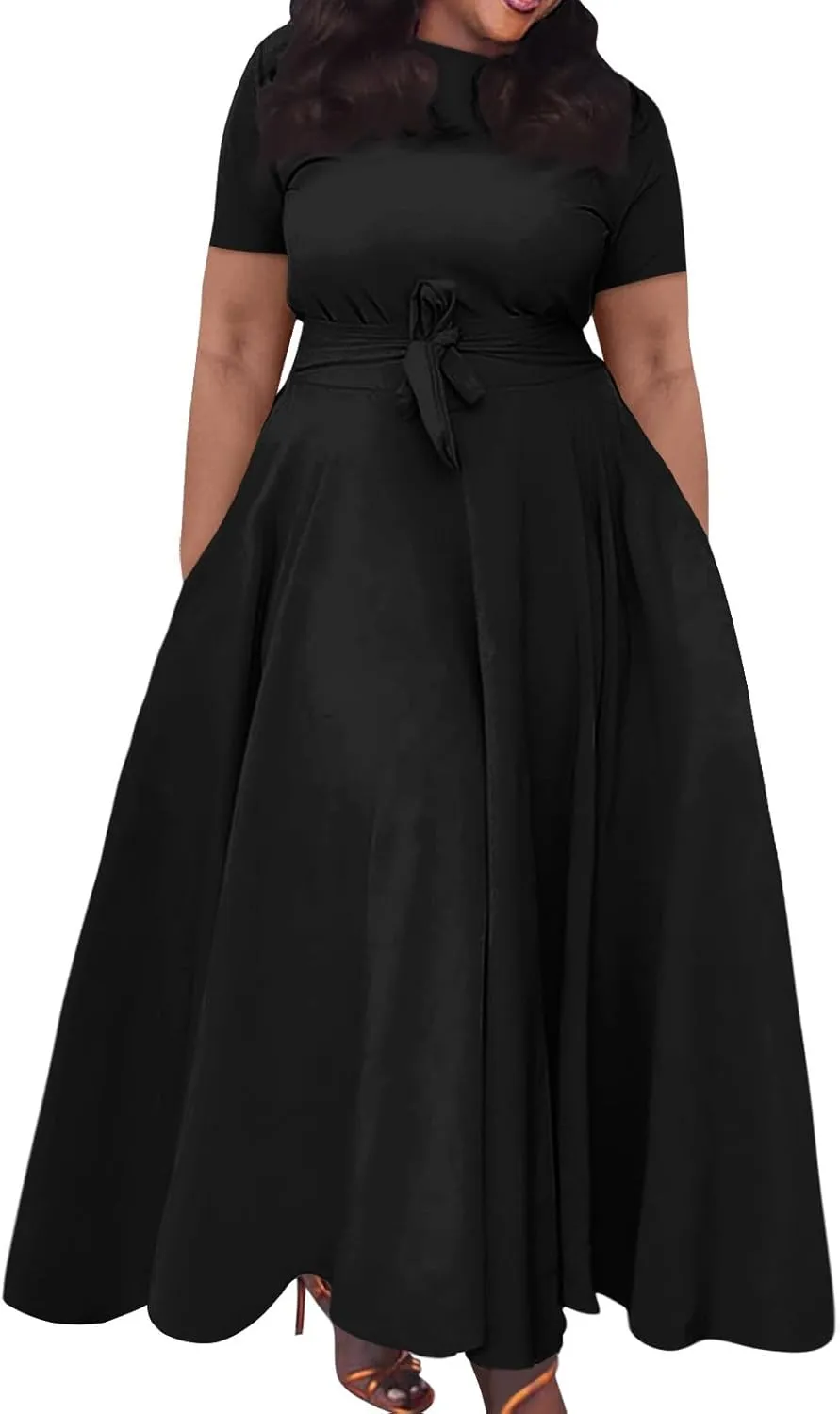BAXLIMEK Plus Size Dresses for Curvy Women,2025 Spring Elegant Trendy Print Maxi Dress Crewneck Short Sleeve Boho Dress