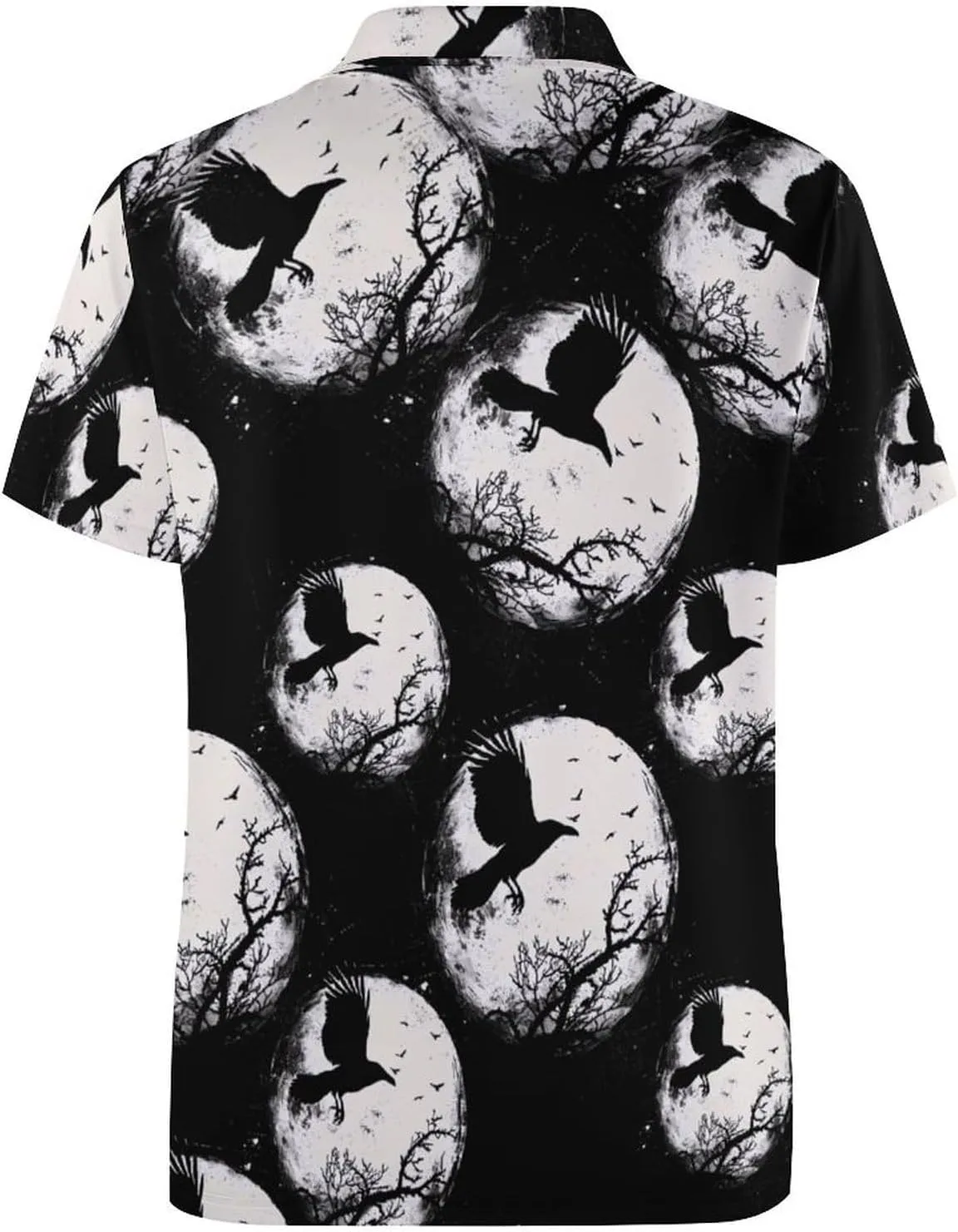 Black Raven Crow Bird Under The Moon Mens Polo Shirts Quick Dry Short Sleeve T-shirts Slim Tennis Collared Tees Tops