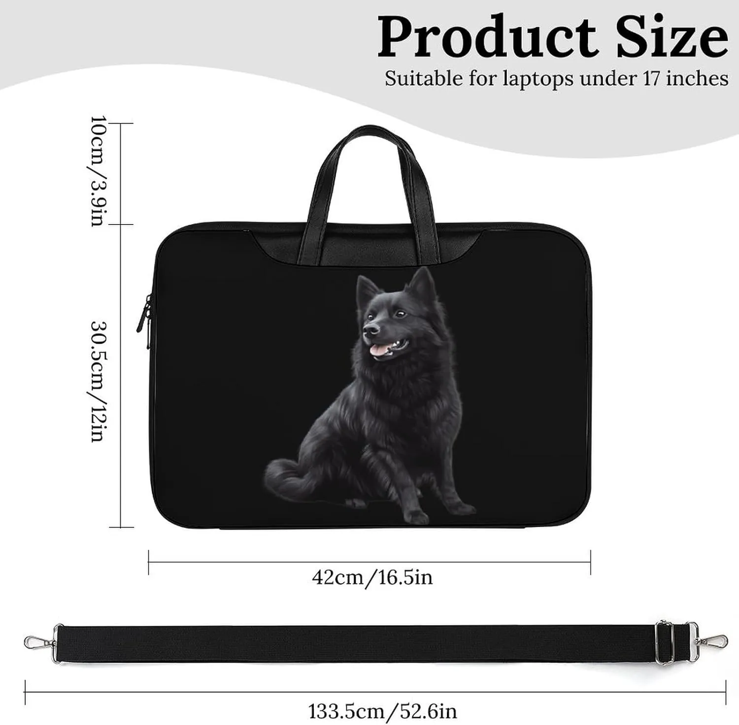 Black Schipperke Dog Leather Bag Laptop Case Slim Water Resistant Computer Bags with Handle Briefcase for Work