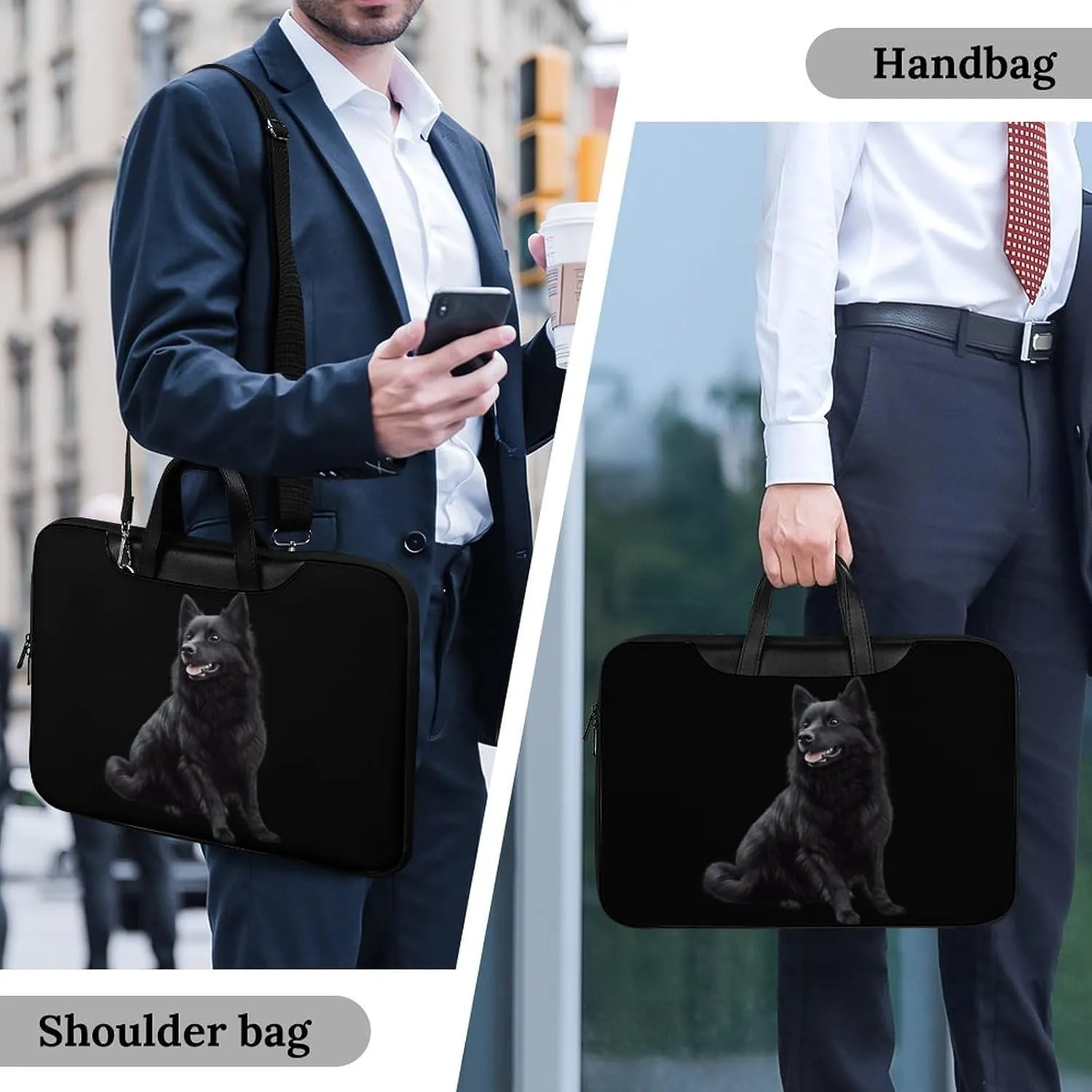 Black Schipperke Dog Leather Bag Laptop Case Slim Water Resistant Computer Bags with Handle Briefcase for Work