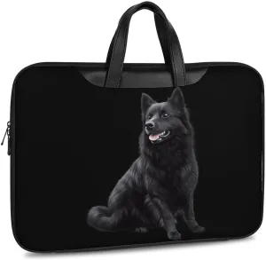 Black Schipperke Dog Leather Bag Laptop Case Slim Water Resistant Computer Bags with Handle Briefcase for Work