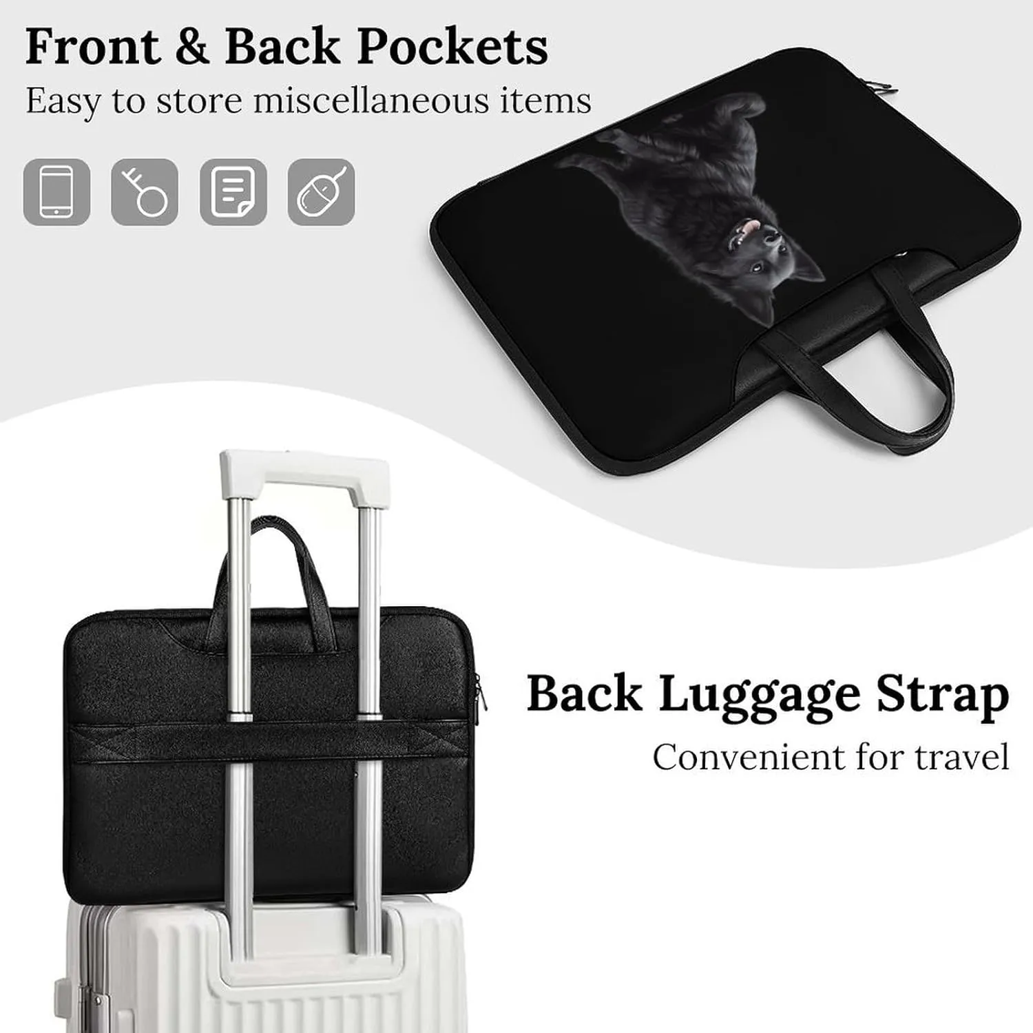 Black Schipperke Dog Leather Bag Laptop Case Slim Water Resistant Computer Bags with Handle Briefcase for Work