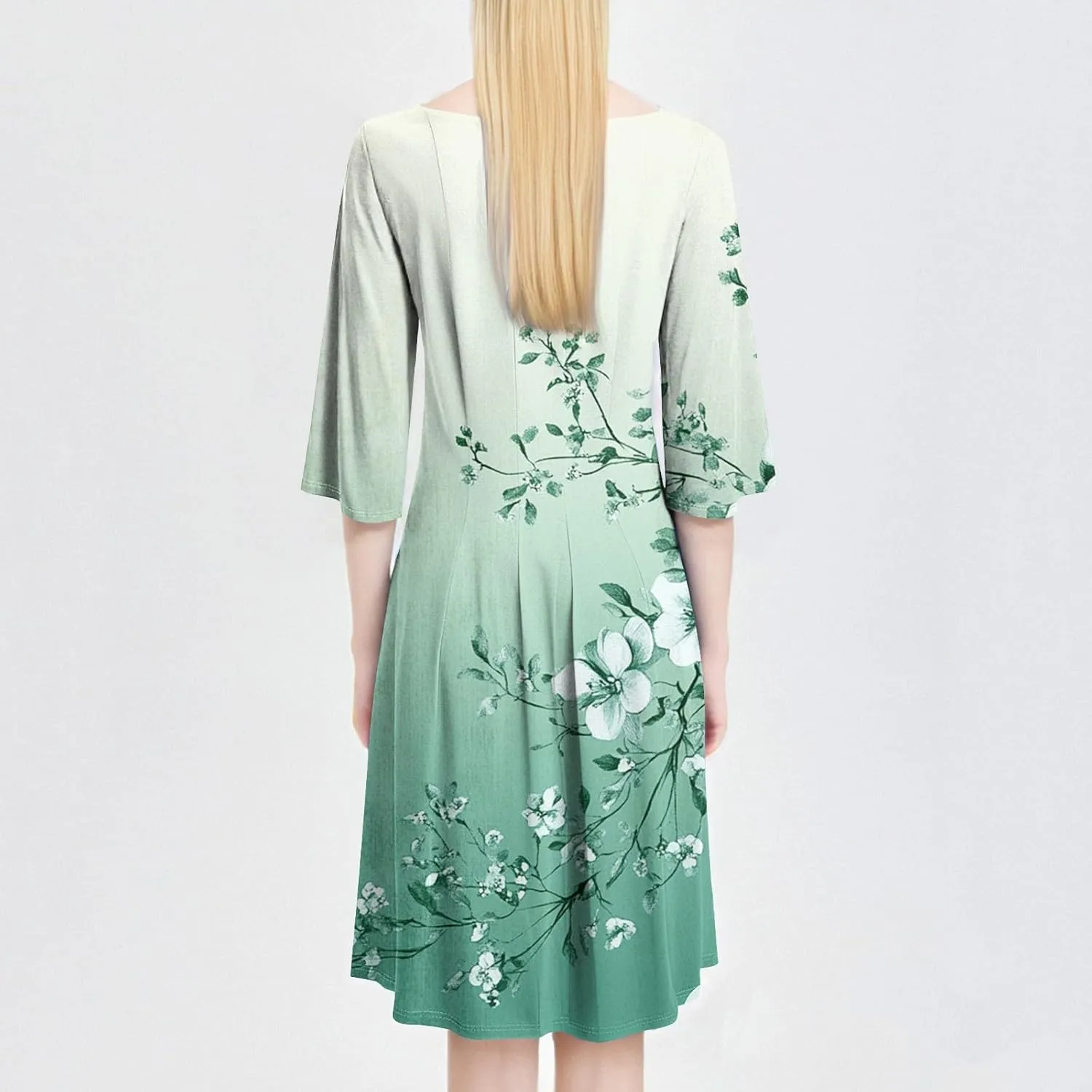 Boho Summer Dresses for Women 3/4 Sleeve Crewneck Floral Midi Dress Cute Spring Dresses A Line Wedding Guest Dress