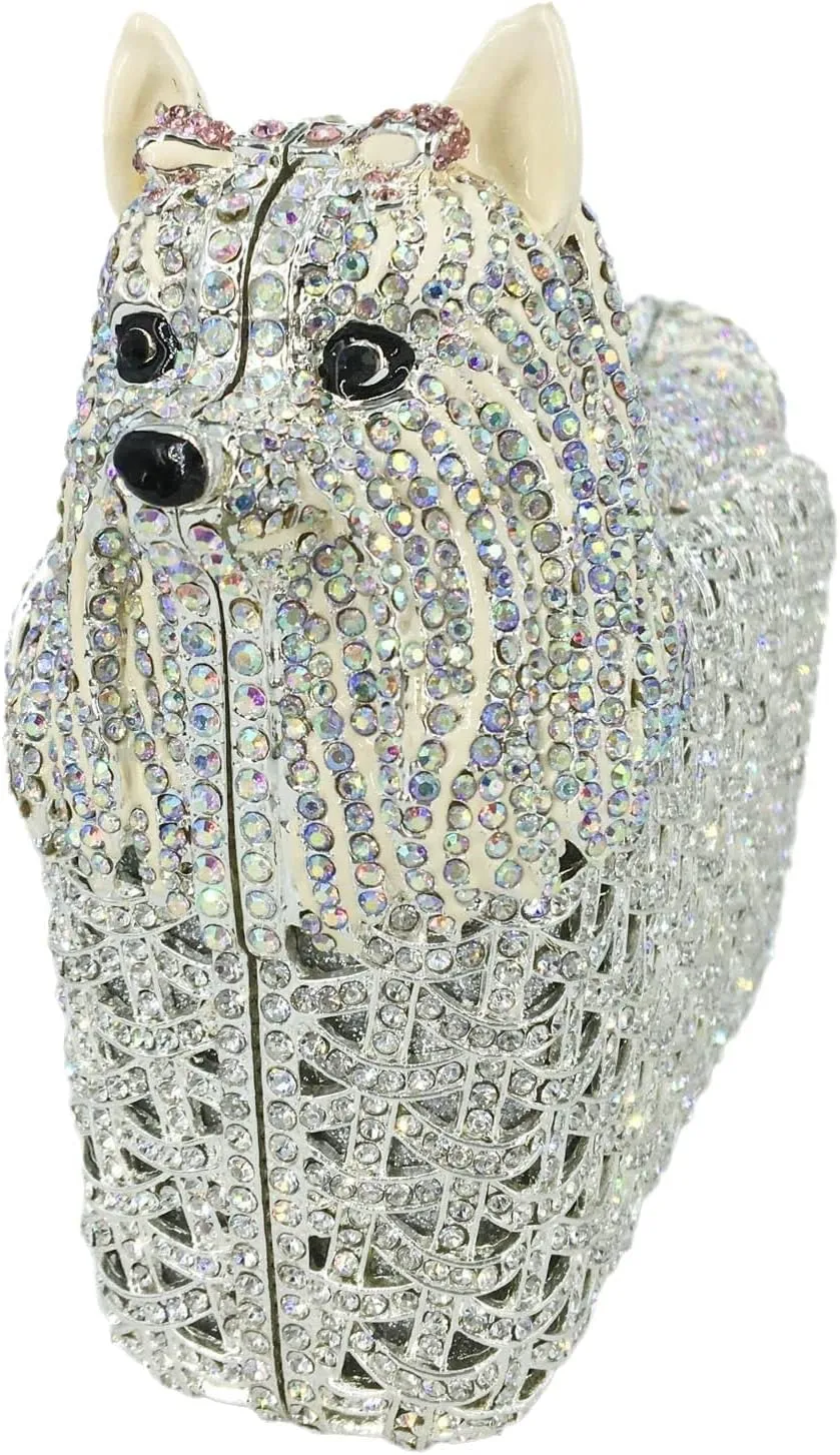 Boutique De FGG Puppy Evening Bags and Clutches for Women Formal Party Poodle Dog Crystal Clutch Purse Wedding Handbag