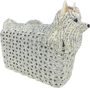 Boutique De FGG Puppy Evening Bags and Clutches for Women Formal Party Poodle Dog Crystal Clutch Purse Wedding Handbag