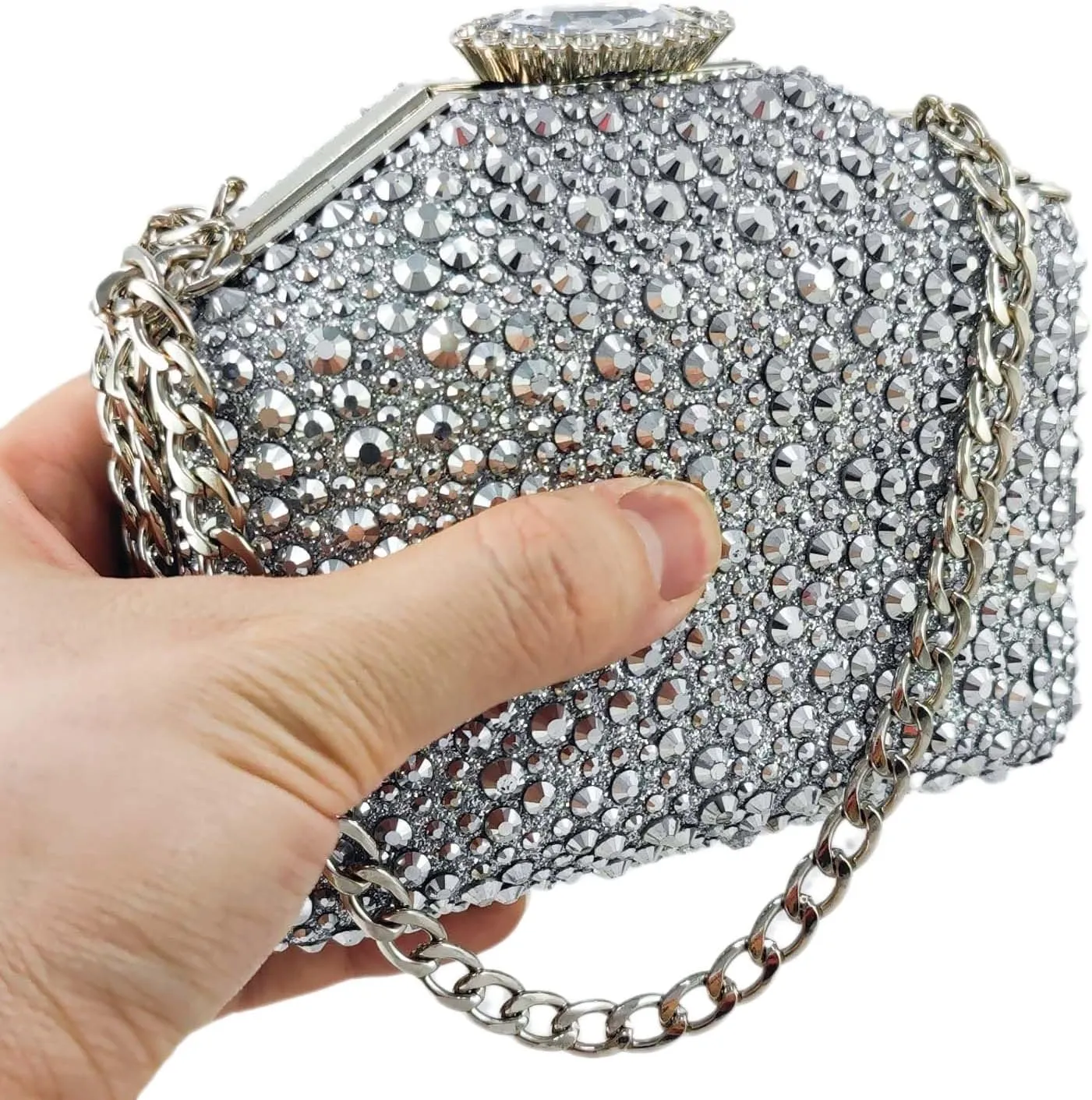 Boutique De FGG Rhinestone Clutch Purse Metal Clutches for Women Party Evening Handbags Prom Crystal Clutch Bag, Mini